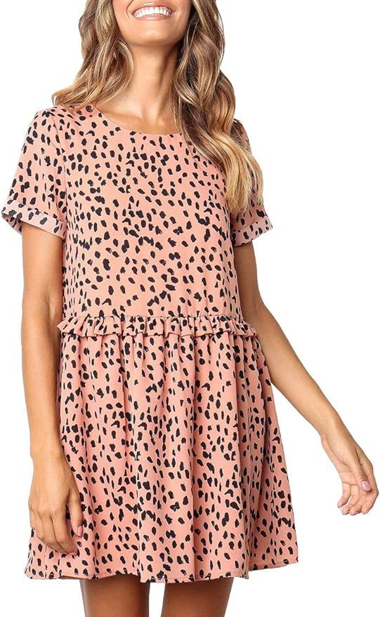 SimpleFun Womens Short Sleeve Polka Dot Short Dress Casual Ruffle Summer Smock Dresses | Amazon (US)