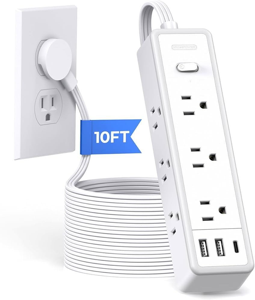 Surge Protector Power Strip 10 FT, Flat Extension Cord with 9 Widely Outlets 3 USB Ports(1 USB C)... | Amazon (US)