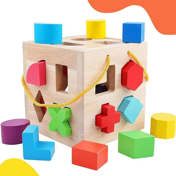 QZMTOY Shape Sorter Toys with 19 Shape Blocks, Classic Wooden Toys for Toddlers Kids, Gift for Gi... | Amazon (US)