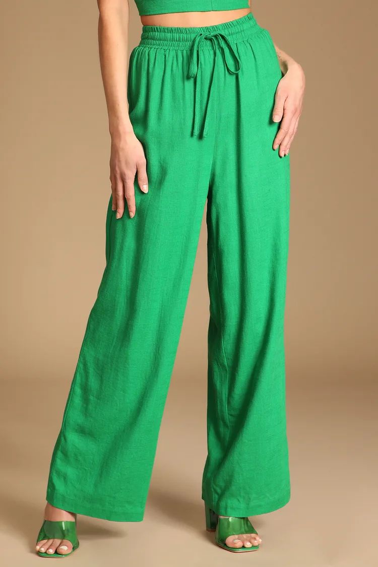 Happy Season Green High-Waisted Wide-Leg Pants | Lulus (US)