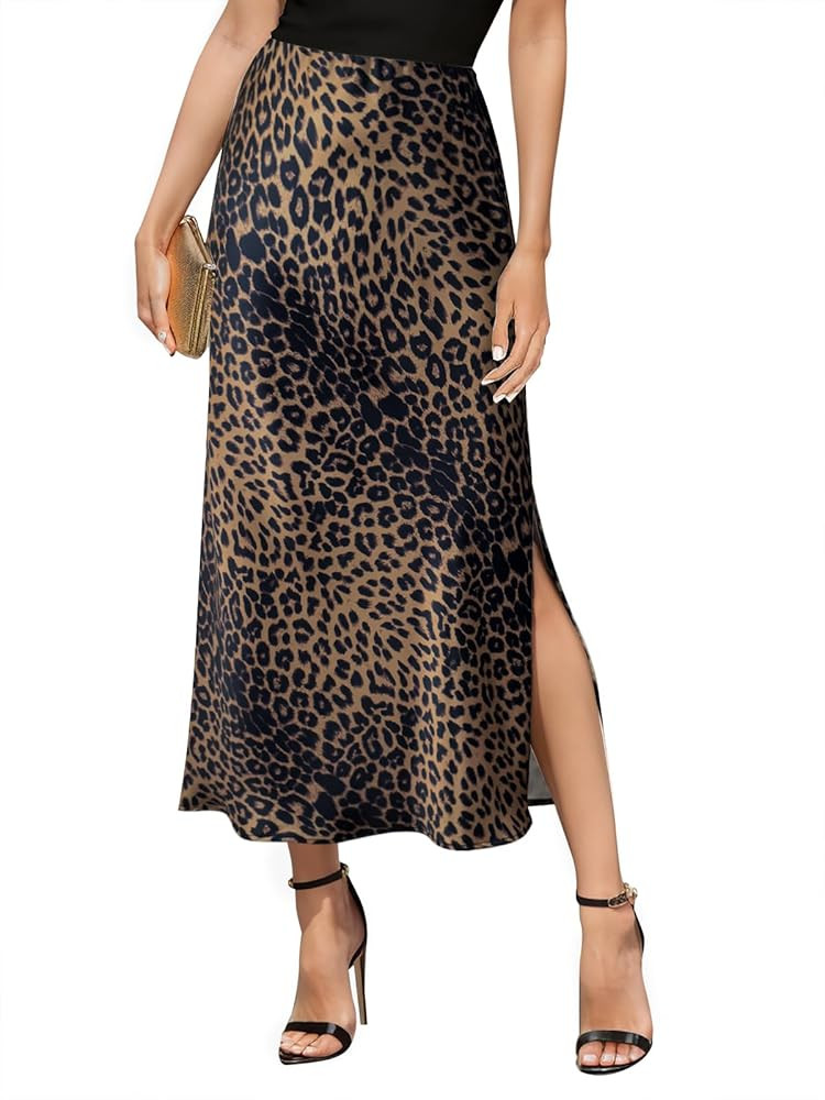 Women's Satin High Waisted Side Split Maxi Skirt Elastic Waistband Elegant Work Skirts Party A-Li... | Amazon (US)