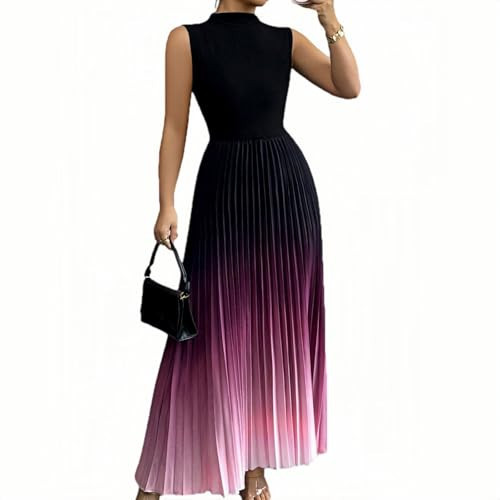 Women Pleated Ombre Maxi Dress Sleeveless A Line Gradient Flowy Long Dress Elegant Cocktail Party Long Dresses (A,Large) | Amazon (US)