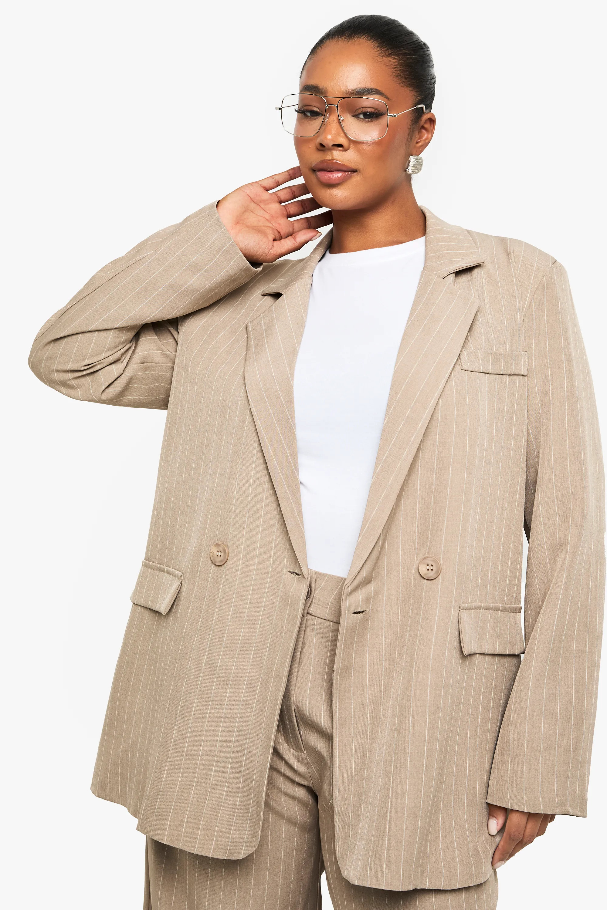 Jackets & Coats | PLUS PINSTRIPE OVERSIZED BLAZER | boohoo | Debenhams UK