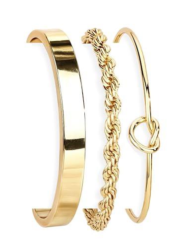 Poxtex Gold Bangle Bracelets Stack for Women, Gold Cuff Link Chain Bracelets, Trendy Waterproof Jewelry Gifts Adjustable | Amazon (US)