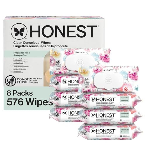 The Honest Company Baby Wipes for Sensitive Skin, Hypoallergenic, Fragrance-Free, Multi-Use, Rose Blossom Design, 576 Count (6 Packs of 96) | Amazon (US)