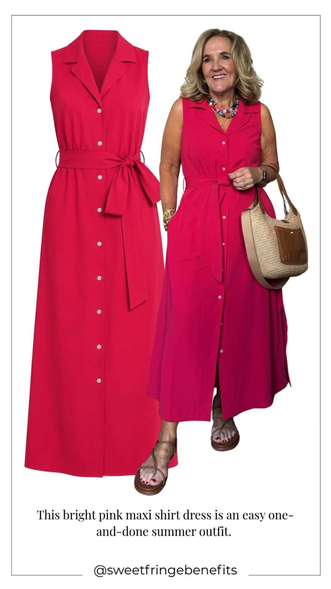 This bright pink maxi shirt dress is one of those effortless one-and-done outfits. The flattering tie waist, button-front detail, and vibrant color make it perfect for summer vacations, brunches, and everyday wear.

💡 LTK MADE EASY
❤️ Heart = Support my posts
🔖 Save = Get sale & restock alerts
📋 Lists = Keep favorites organized
📲 Share = Send to yourself for later
💬 Comment = Ask me anything 

 #LTKSeasonal #LTKOver40
