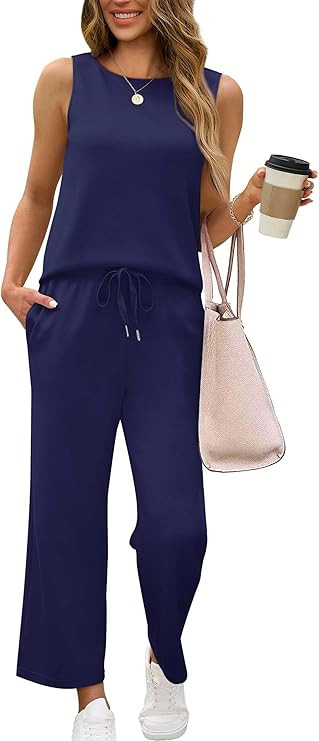 SAMPEEL Two Piece Sets for Women Summer Outfits Beach Vacation Clothes Wide Leg Crop Pants | Amazon (US)