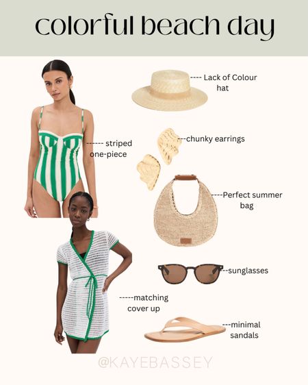 Colorful beach day option for vacation - staud one piece bathing suit, lack of color hat, cover up, straw moon bag, minimal flip flops Shopbop

#vacation #beach #resortwear #europe #summer

#LTKswim #LTKSeasonal #LTKtravel