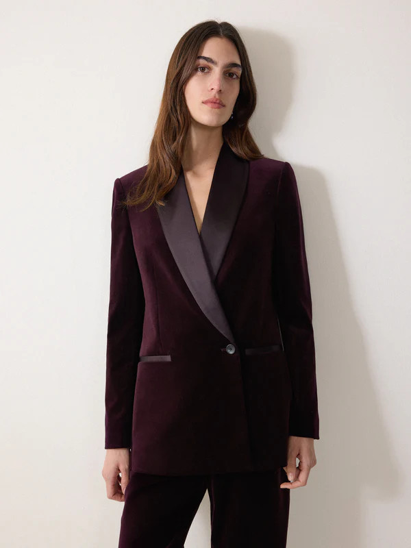 Velvet Satin Shawl Blazer | Purple | Jigsaw (UK)