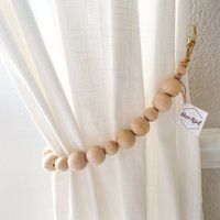Two Curtain Tie Backs, Window Treatment, Wood Bead Curtain Tiebacks, Boho Decor, Natural Drape Holdb | Etsy (US)