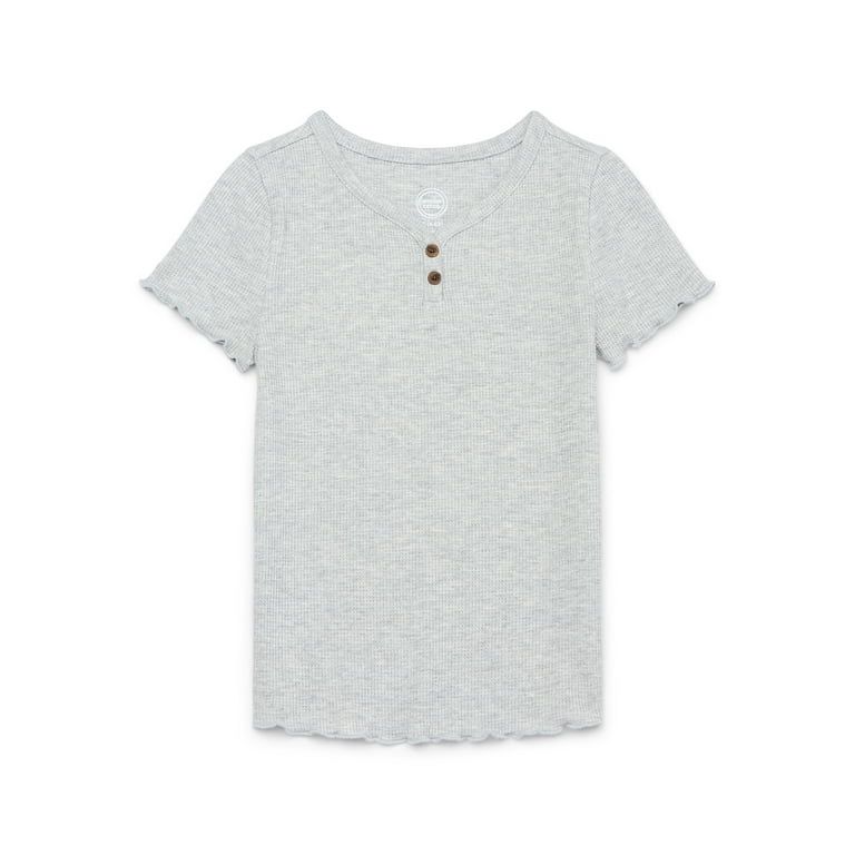 Wonder Nation Girls Waffle Knit Henley Top with Short Sleeves, Sizes 4-18 & Plus | Walmart (US)