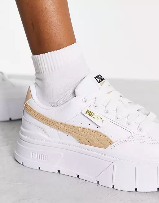 Puma Mayze stack sneakers in white/sand | ASOS (Global)