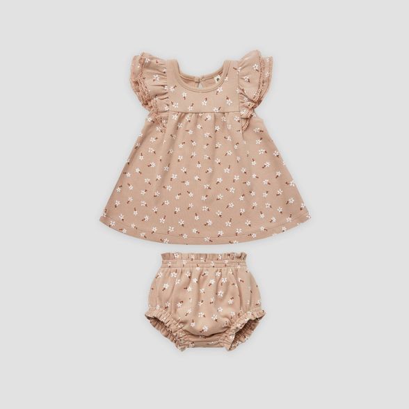 Q by Quincy Mae Baby Girls' 2pc Floral Brushed Jersey Dress Set - Blush Pink | Target