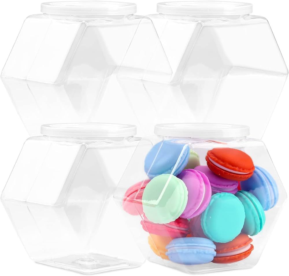 4 Pcs 28.7 fluid oz Candy Jars with Lids, Plastic Candy Jars for Candy Buffet, Clear Cookie Jars ... | Amazon (US)