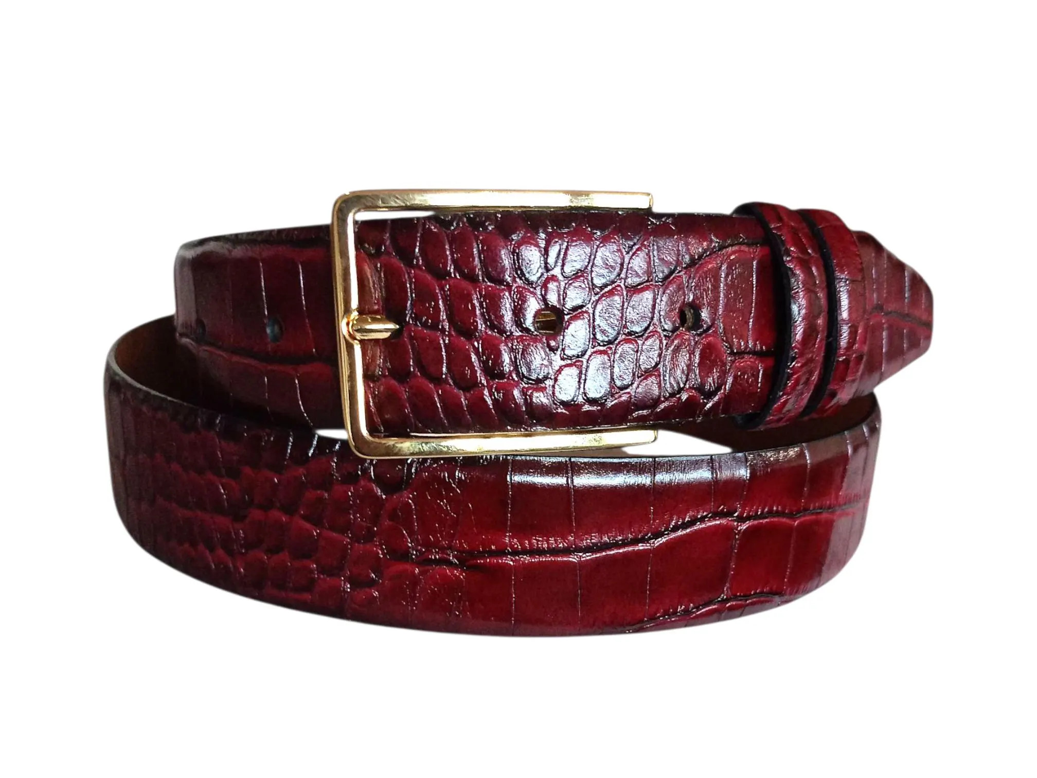 Burgundy Crocodile Pattern Italian Leather Belt (35mm) | Etsy (Global)