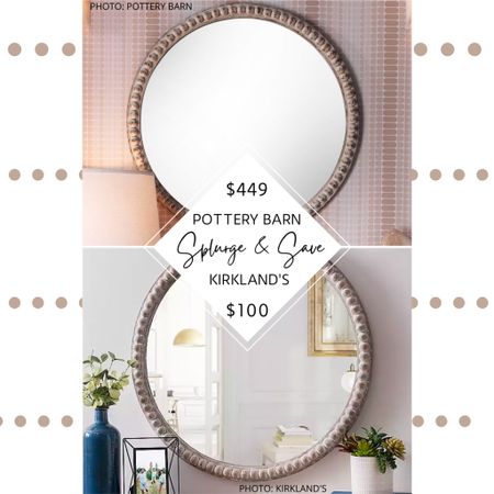 🚨Brand new find🚨 Pottery Barn’s Audrey Round Beaded Wood Frame Wall Mirror is 30 inches in diameter and features a beaded border, whitewash finish, shabby chic style, and is made of fir wood and MDF. 

Kirklands’ Round Natural Beaded Wall Mirror is 30 inches in diameter and features a rustic finish, wood beaded frame, and has outstanding reviews (4.9 stars out of 5!). 

#potterybarn #mirror #bathroom #bedroom #entryway #mirrors. Pottery Barn Pottery Barn Audrey Round Beaded Wood Frame Wall Mirror dupe. Pottery Barn dupes. Pottery Barn mirror dupes. Pottery Barn look for less. Pottery Barn entryway. Pottery Barn bedroom. Pottery Barn bathroom. Vanity mirror. Look for less. Ball mirror. Shabby chic mirror, ball mirror, round whitewash mirror, round ball mirror, wood ball mirror, beaded mirror. #dupe #dupes #copycat #lookforless #shabbychic #boho

#LTKunder100 #LTKsalealert #LTKhome