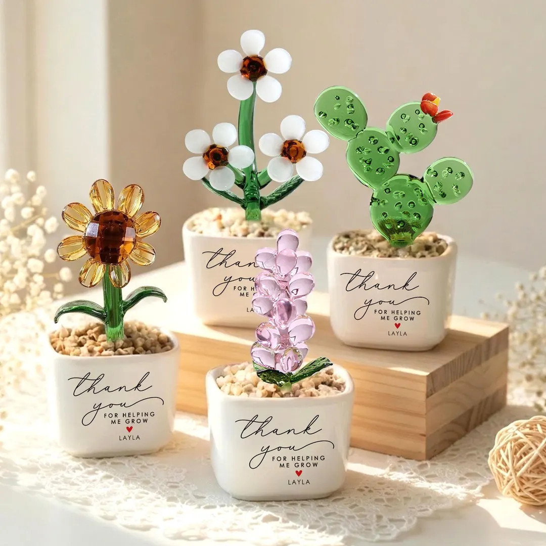 Custom Stained Glass Flower Pot, Thank You for Helping Me Grow, Teacher Appreciation Gift, Cowork... | Etsy (US)