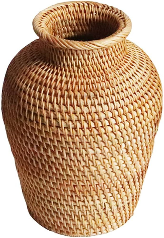 VOSAREA Rattan Vase Country Style Woven Plant Holder Basket Rustic Flower Vase Hand Woven Dried F... | Amazon (US)
