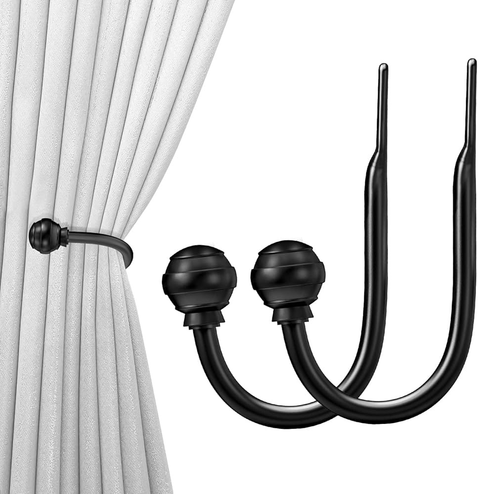 Hion Curtain Holdbacks Black 2pcs, Curtain Tiebacks Wall Mounted Curtain Hooks Holders for Drapes | Amazon (US)