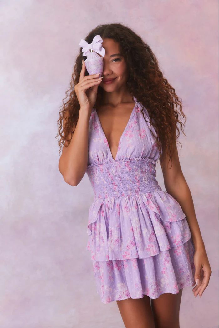 Deanna Fragrance Print Halter Mini Dress | LoveShackFancy