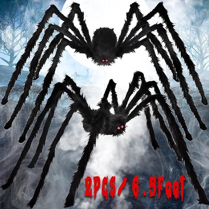 Aitok Halloween Spider Decorations (2 Pack), 6.5FT Scary Giant Spiders, Fake Hairy Spiders Props ... | Amazon (US)