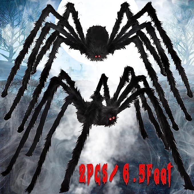 Aitok Halloween Spider Decorations (2 Pack), 6.5FT Scary Giant Spiders, Fake Hairy Spiders Props ... | Amazon (US)