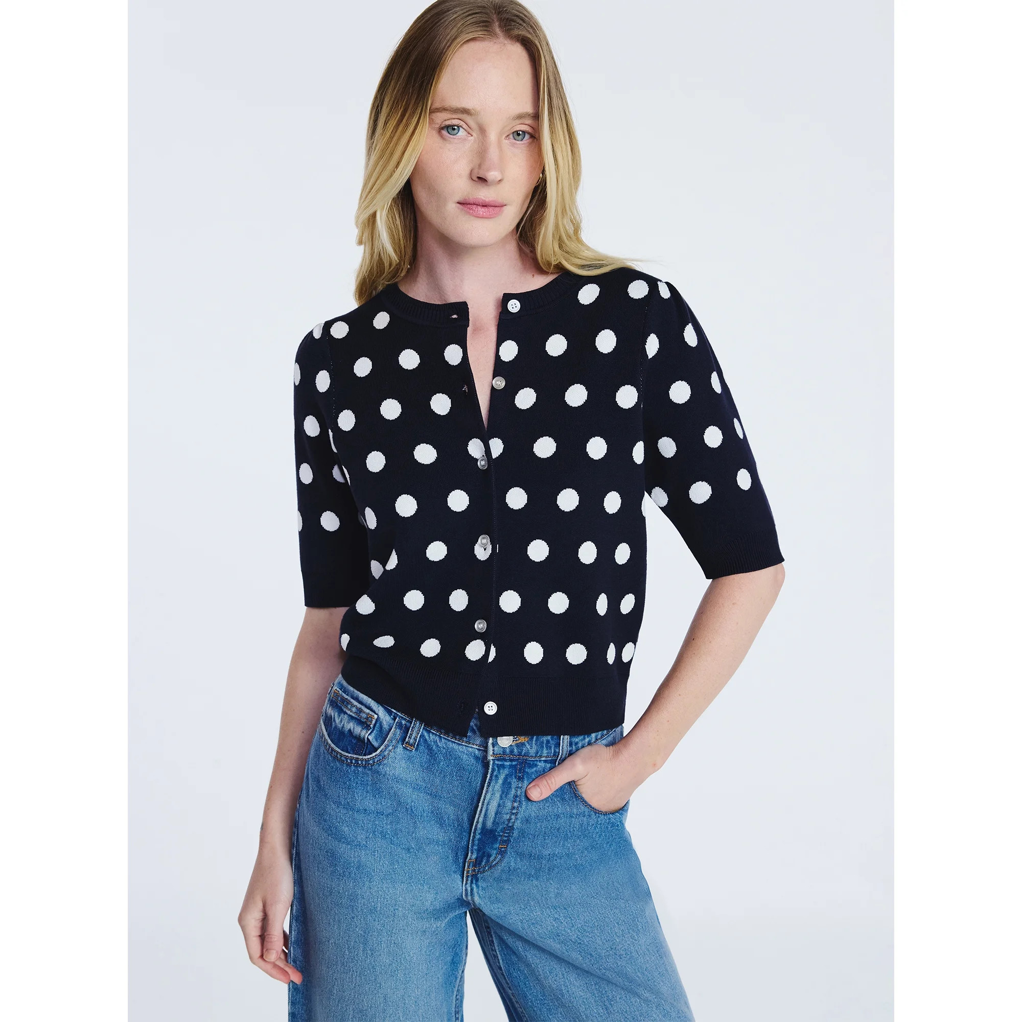 Free Assembly Women's Cardigan Sweater with Short Puff Sleeves, Lightweight, Sizes XS-XXL | Walmart (US)