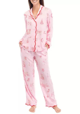 Crown & Ivy™ Scalloped Hem Poplin Printed Pajama Set | Belk