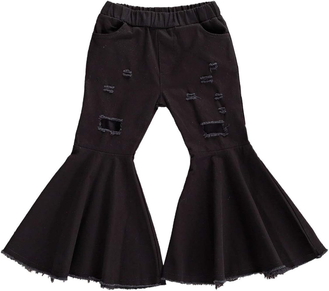 GOOCHEER Kids Toddler Little Baby Girl Ruffle Ripped Jeans Bell Bottom Flare Pants Ripped Denim L... | Amazon (US)