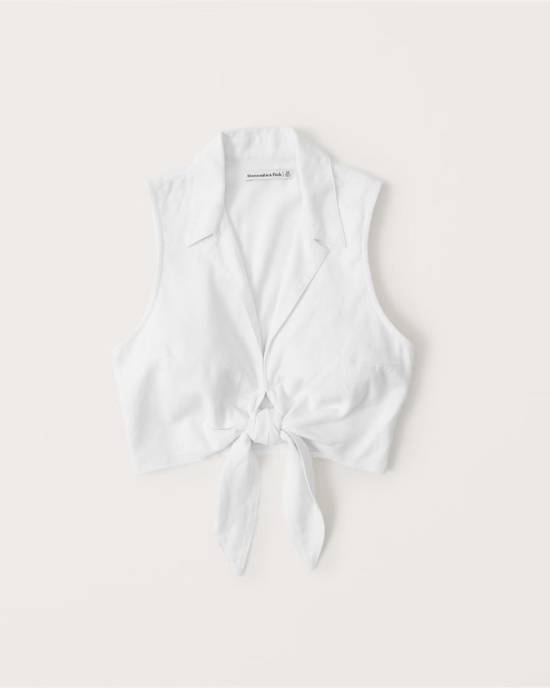 Women's Tie-Front Linen-Blend Top | Women's New Arrivals | Abercrombie.com | Abercrombie & Fitch (US)