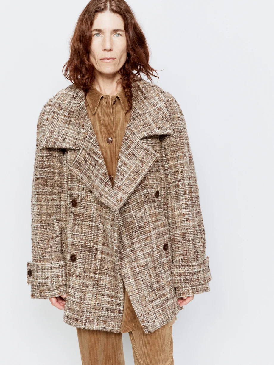 Funnel-neck bouclé short blanket coat | Matches (US)