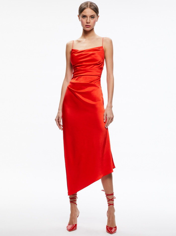 VISTA ASYMMETRICAL MIDI SLIP DRESS | Alice + Olivia