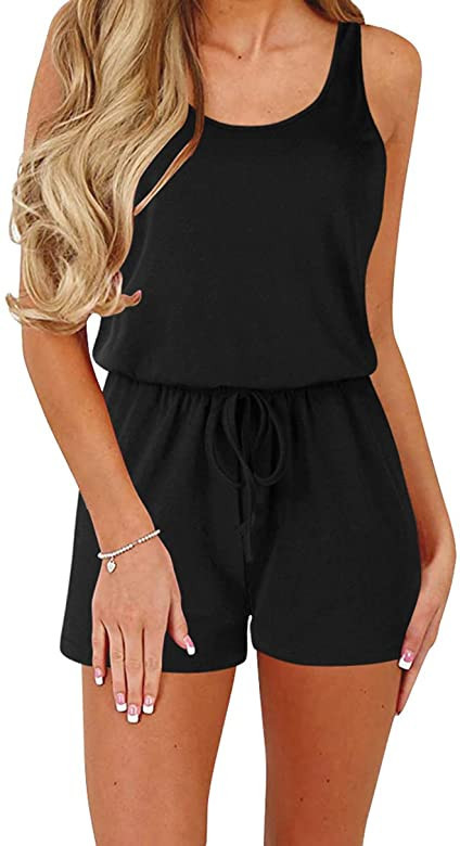 ANRABESS Women Summer Loose Solid Sleeveless Jumpsuit Rompers Spaghetti Strap Adjustable Waist Sh... | Amazon (US)