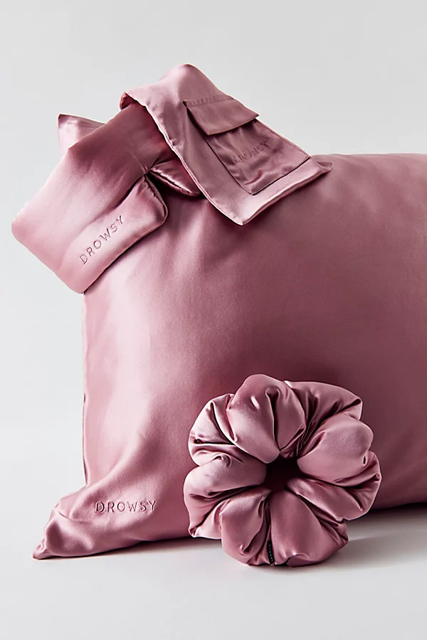 Drowsy Sleep Co. The New Rose Silk Sleep Set in Rose at Urban Outfitters | Urban Outfitters (US and RoW)