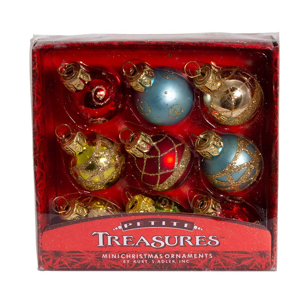 Kurt Adler Petite Treasures Multi Color Ball Christmas Ornament, Set of 9, 1 inch (C1899) | Amazon (US)