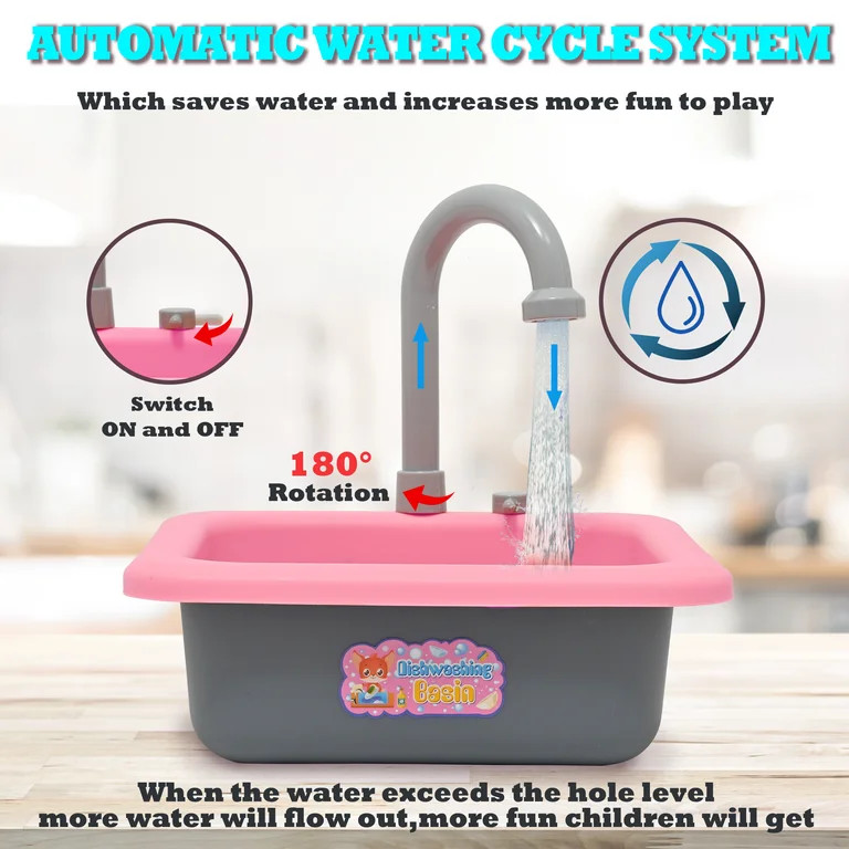 Kitchen Sink Toys - Play Sink with Running Water, Kids Pretend Play Kitchen Toy Sink for Girl, Ro... | Walmart (US)