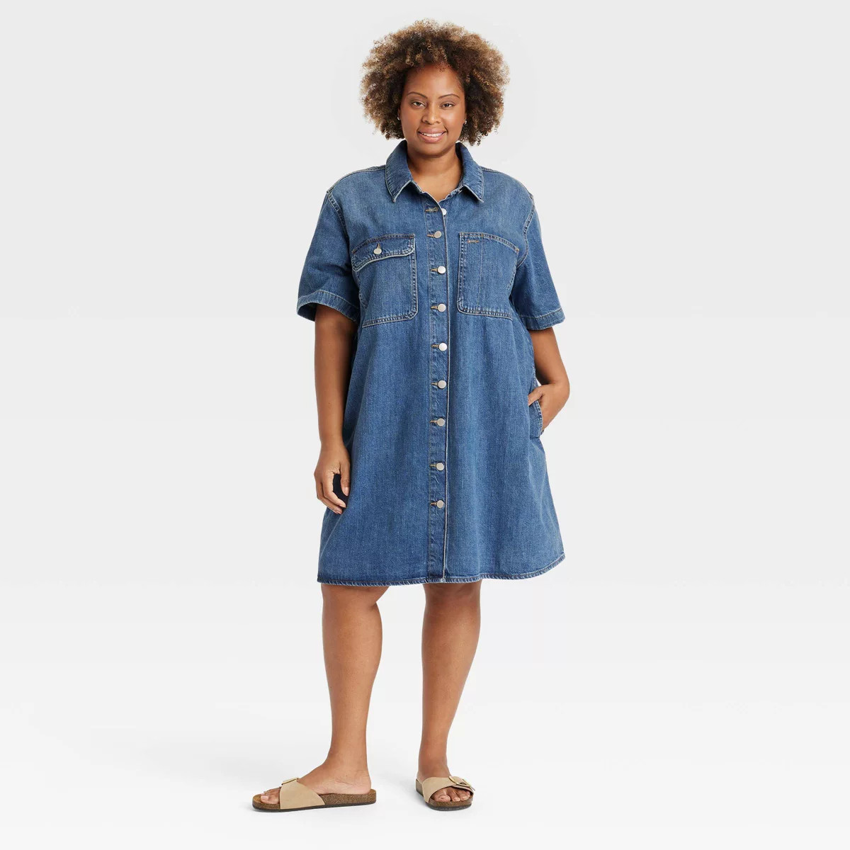 Women's Short Sleeve Mini Shirtdress - Universal Thread™ Blue XXL | Target