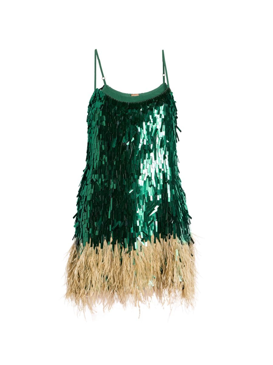 Royal Dancer Sequin & Feather-Trim Minidress | Saks Fifth Avenue