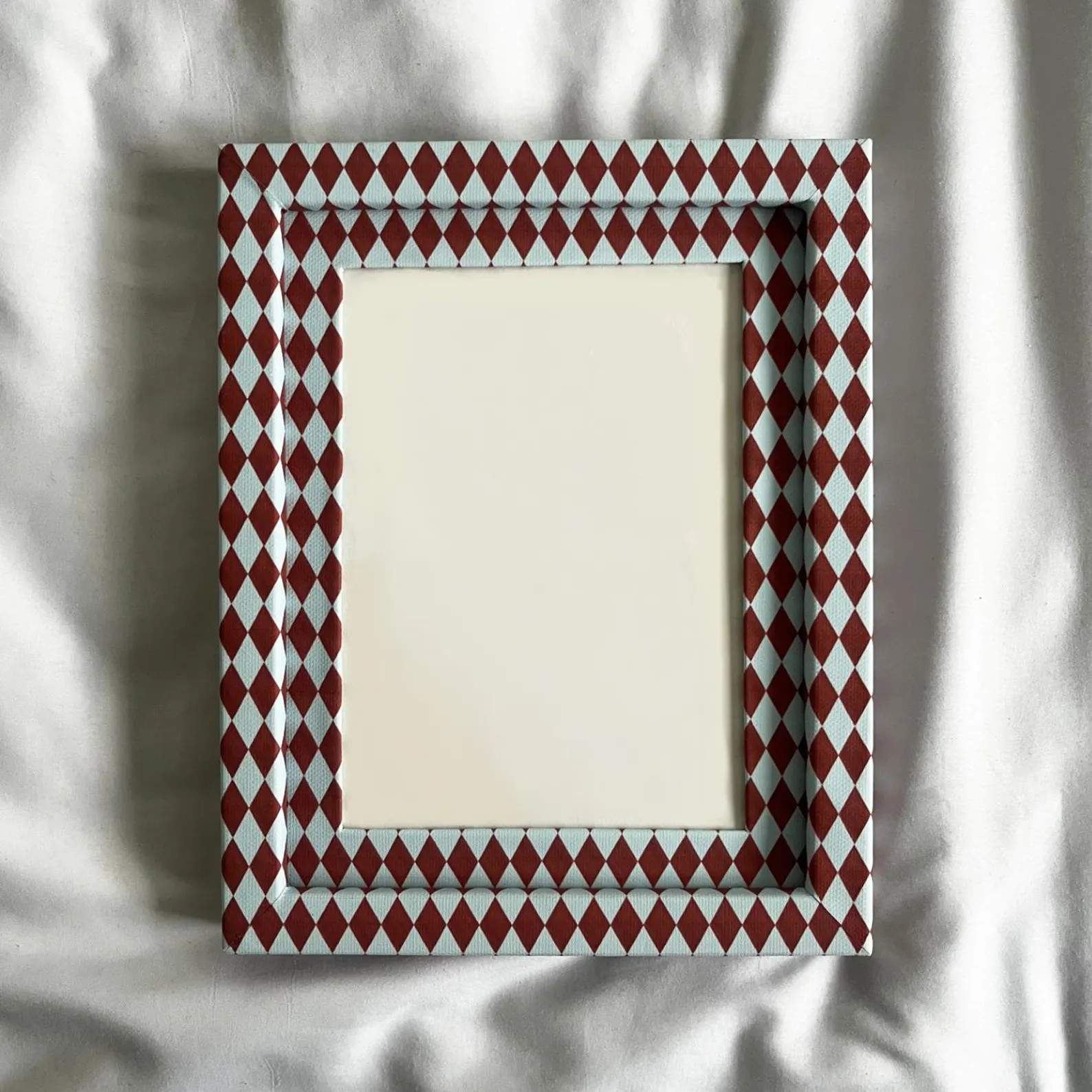 Burgundy & Blue Harlequin Fabric Frame – Hand-Wrapped Picture Frame – Playful Kitchen or Gall... | Etsy (US)