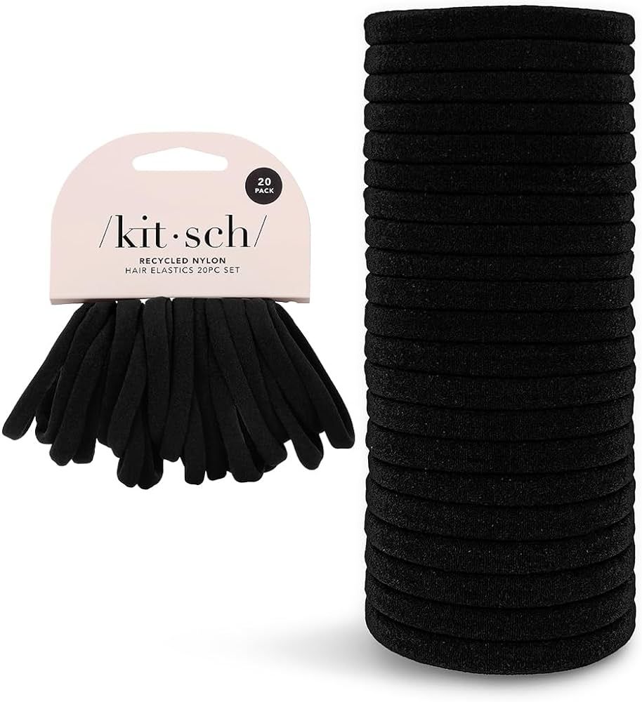 Kitsch Elastic Hair Ties for Women - Black Hair Ties No Damage | Black Rubber Bands for Hair | Ha... | Amazon (US)