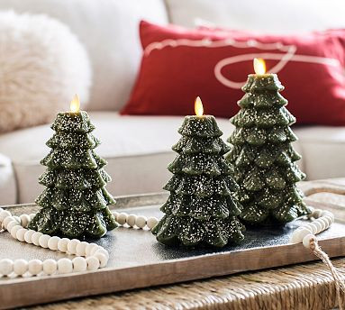 Premium Flickering Flameless Tree Candle - Glittery Green | Pottery Barn | Pottery Barn (US)