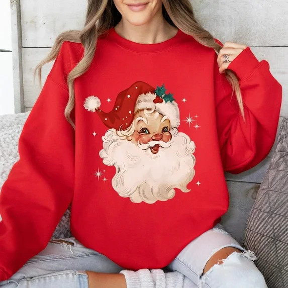 Vintage Santa Sweatshirt, Retro Santa Sweater, Retro Santa Shirt, Womens Tee, Vacation , Red Sant... | Walmart (US)