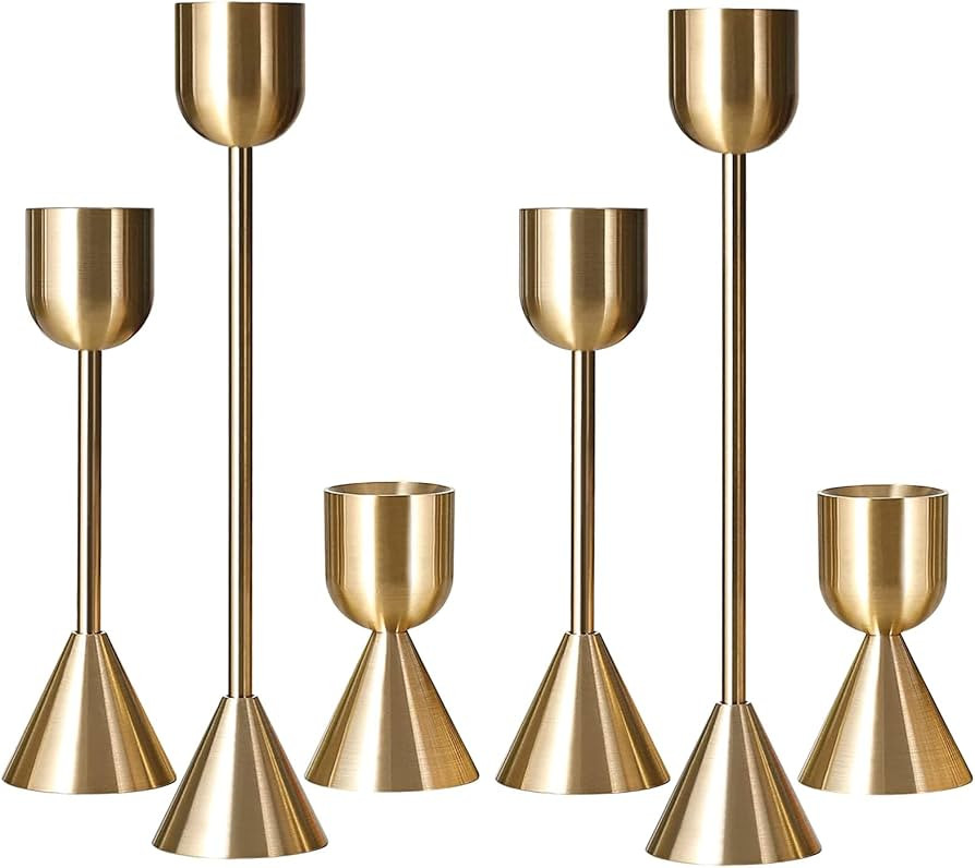 Brass Gold Candlestick Holder - Set of 6 Taper Candle Holder, Vintage Decorative Centerpiece for ... | Amazon (US)