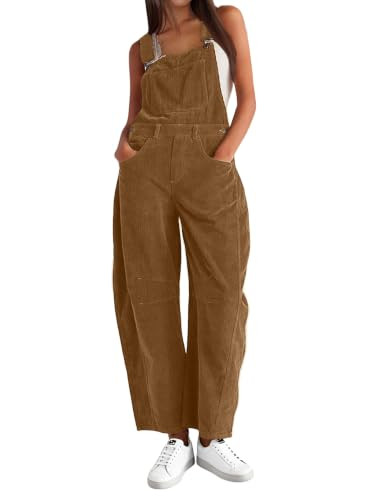 AMEBELLE Corduroy Overalls for Women Barrel Wide Leg Bib Corduroy Pants Women Adjustable Romper Jumpsuit with Pockets(3007-LightBrown-XS) | Amazon (US)