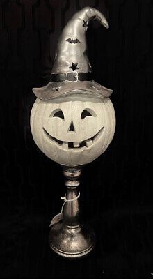NWT Jack-O-Lantern Pumpkin LED Light Up Gray Silver Lamp Halloween Pedestal Lamp  | eBay | eBay US