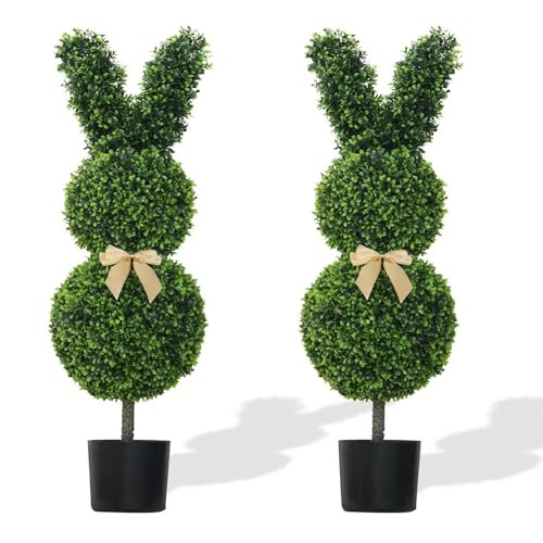 IVYYUUOH Rabbit Shaped Topiary Trees – Set of 2 – 3ft High Artificial Boxwood – Swaying Ears and Brown Bow Tie – UV-Resistant – Indoor & Outdoor Decor | Amazon (US)
