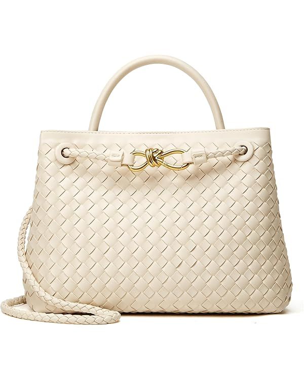 Woven Bag for Women Crossbody Handbag: Vegan Leather Small Tote Purse Trendy Shoulder Handbag Bow... | Amazon (US)