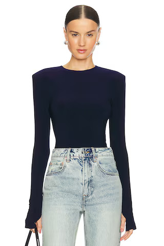 Norma Kamali Shoulder Pad Long Sleeve Crew Top in True Navy from Revolve.com | Revolve Clothing (Global)