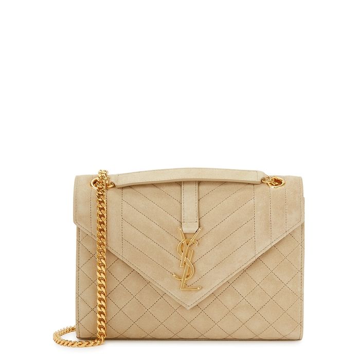 Saint Laurent Envelope Stone Suede Shoulder Bag | Harvey Nichols (Global)