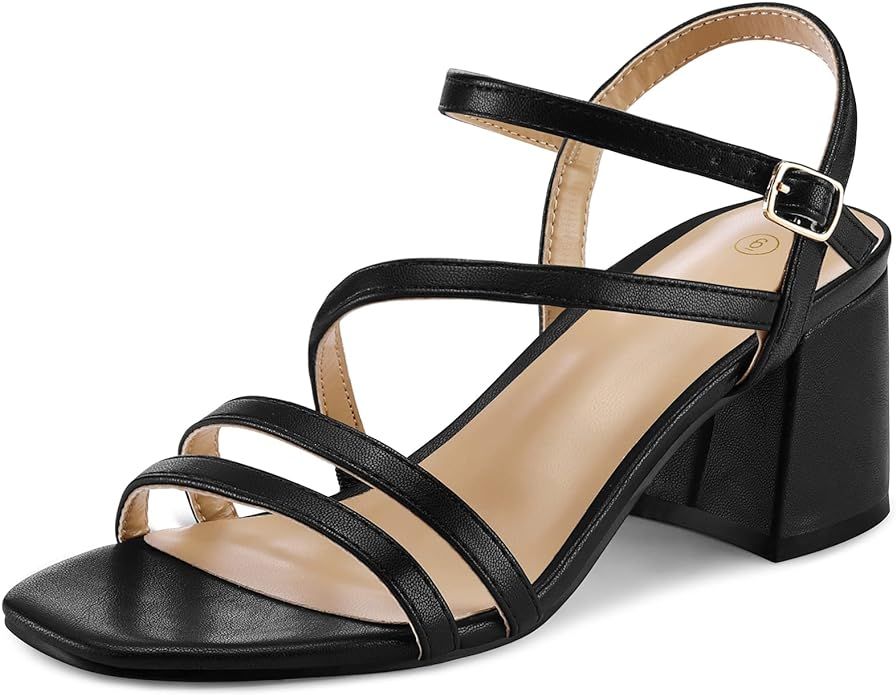 mysoft Women's Strappy Low Chunky Block Heel Sandals Open Toe Dress Shoes | Amazon (US)